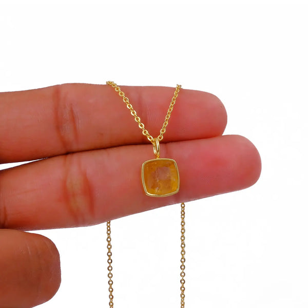El Joyero Raw Citrine Square Gemstone Necklace,, November Birthstone
