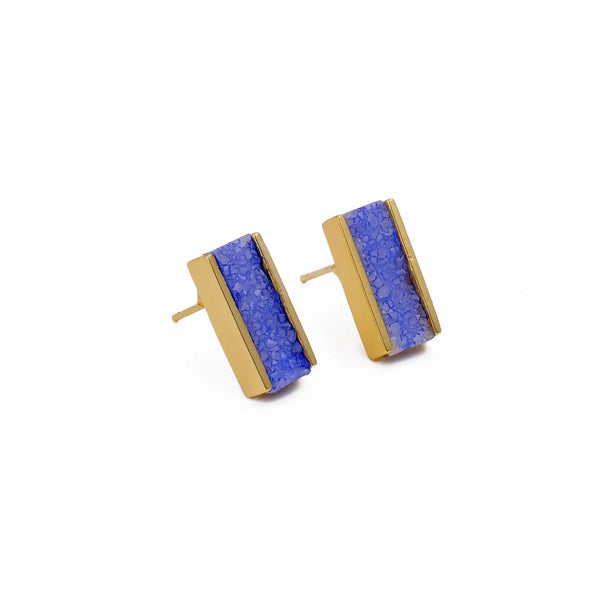 El Joyero Hand Made Blue Druzy Bar Stud Earrings