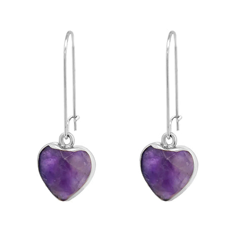 Amorino Purple Natural Stone Heart, Silver Drop Earrings