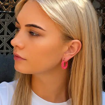The Narratives Pink Mini Beaded Hoop Earrings