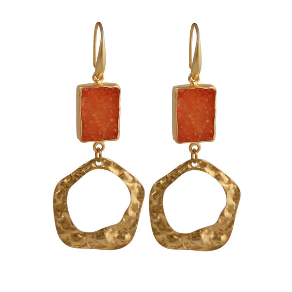El Joyero Hand Made Statement Orange Druzy Gemstone Earrings