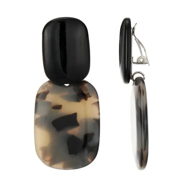 Belle Jewellery Black Marbled Resin Statement Clip On Earrings