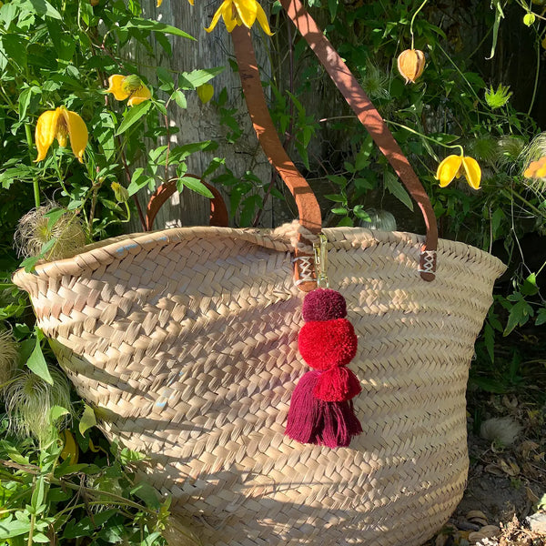 Pom Pom Galore, Burgundy & Dark Red Pom Pom, Tassel Keyring, Bag Charm