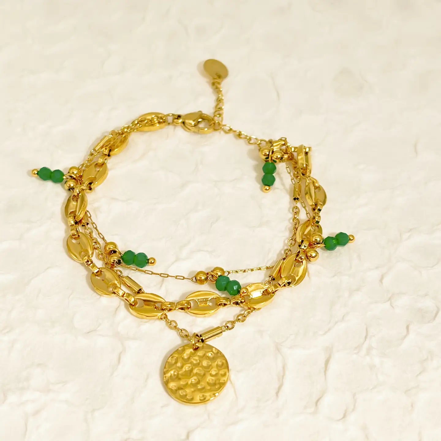 Eclat Paris Gold & Green Beaded Coffee Bean Bracelet S/M