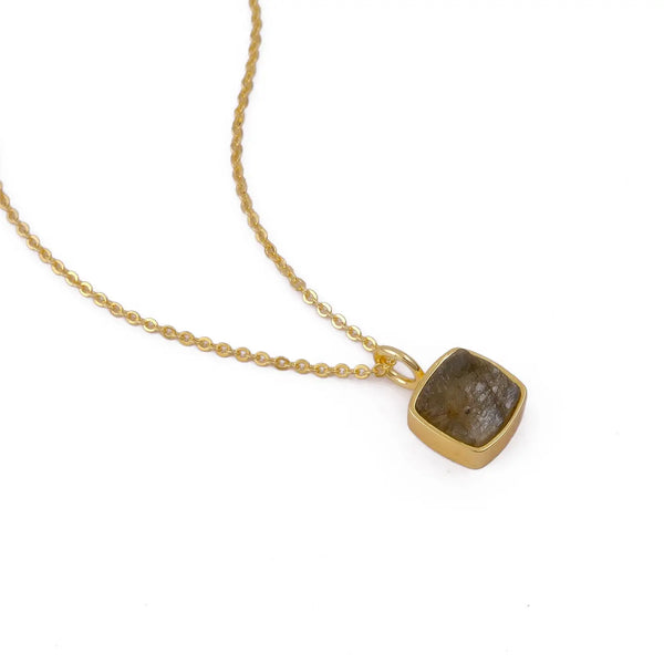 El Joyero Raw Labradorite Square Gemstone Necklace