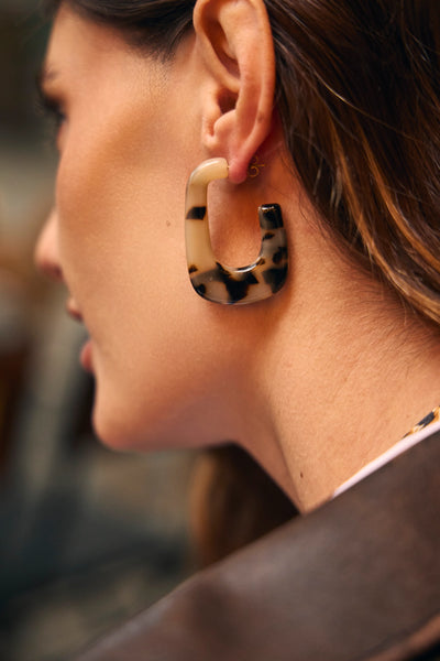 Eclat Paris Leopard Print Resin Hoop Earrings