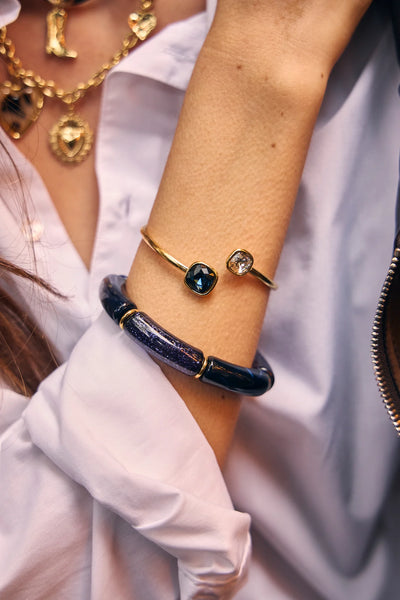 Eclat Paris Blue Tube Beaded Stretch Bracelet