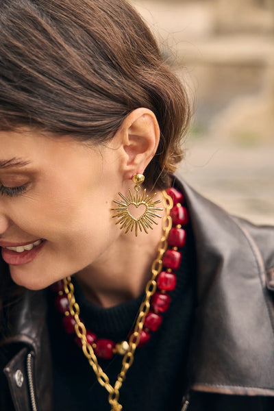 Eclat Paris Dark Red Marbled Resin Necklace