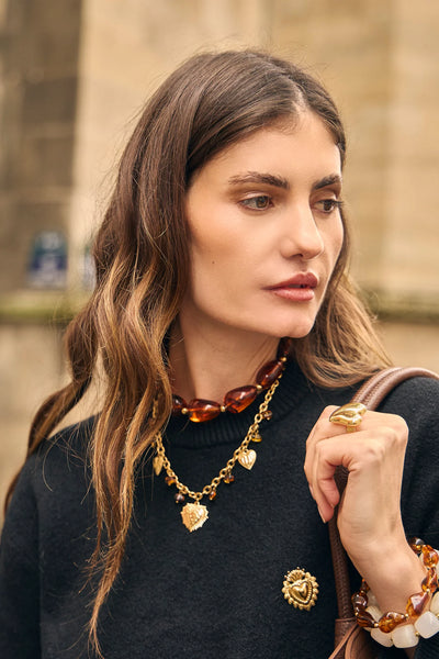 Eclat Paris Marbled Amber Resin Statement Necklace