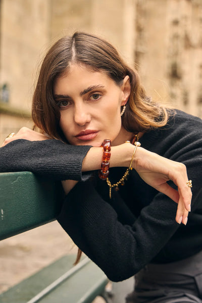 Eclat Paris Amber Brown Resin Stretch Bracelet