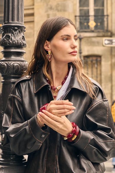 Eclat Paris Burgundy Marbled Resin Statement Necklace