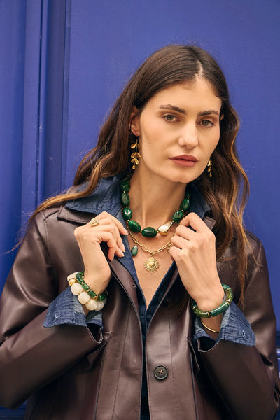 Eclat Paris Green Resin Stretch Statement Bracelet