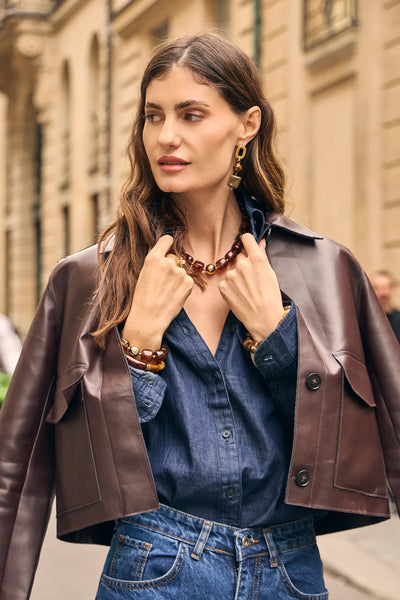 Eclat Paris Brown Resin Stretch Statement Bracelet