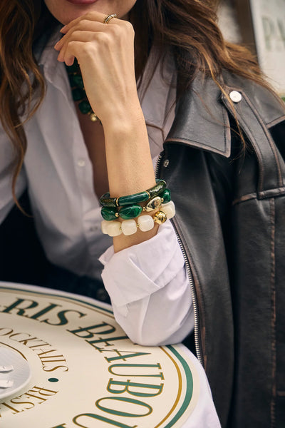 Eclat Paris Green Resin Stretch Statement Bracelet