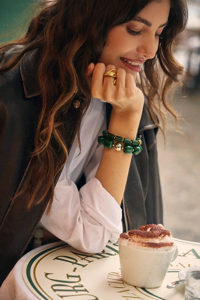 Eclat Paris Green Marbled Resin Stretch Bracelet