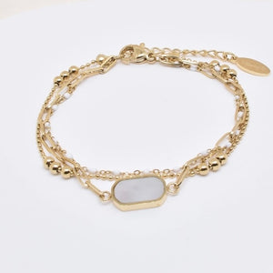 Kapyco Paris White Mother Of Pearl Triple Gold Bracelet.  S/M