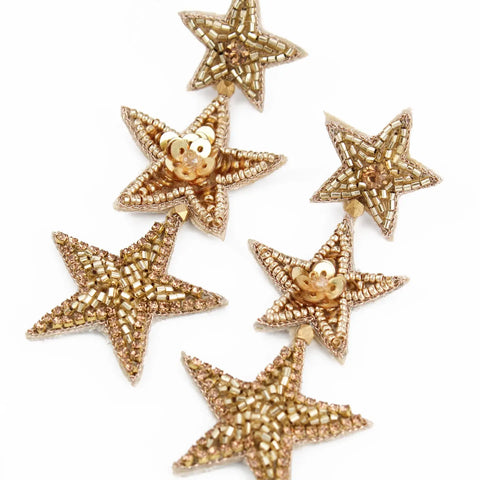 My Doris Statement Hand Beaded Gold Triple Star Stud Earrings