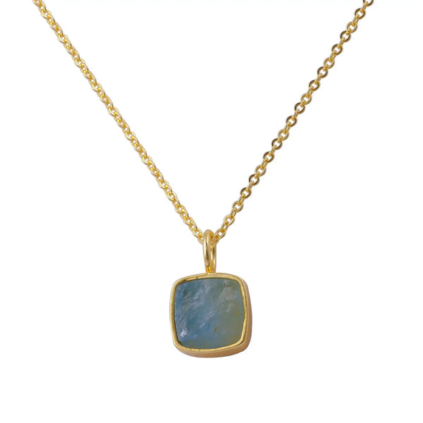 El Joyero Raw Aquamarine Square Gemstone Necklace, March Birthstone