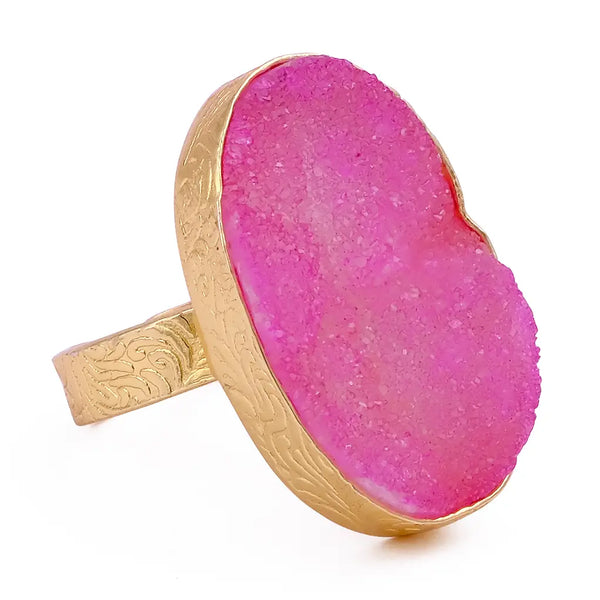 El Joyero Hand Made Raw Pink Druzy Adjustable Ring