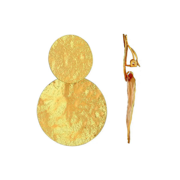 Belle Jewellery Gold Hammered Brass Statement Clip On Earrings