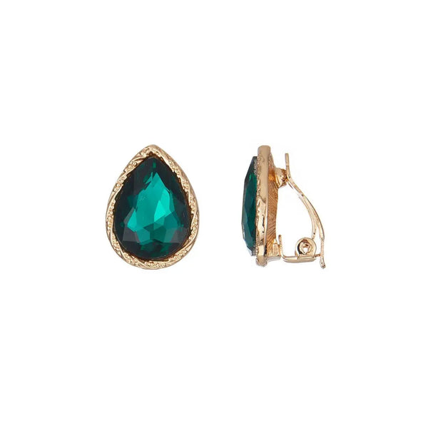 Belle Jewellery Green Crystal Teardrop Statement Clip On Earrings