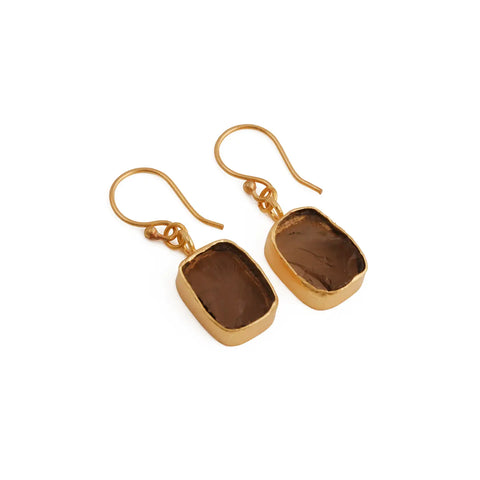 El Joyero Handmade Raw Smokey Quartz Gemstone Stud Earrings