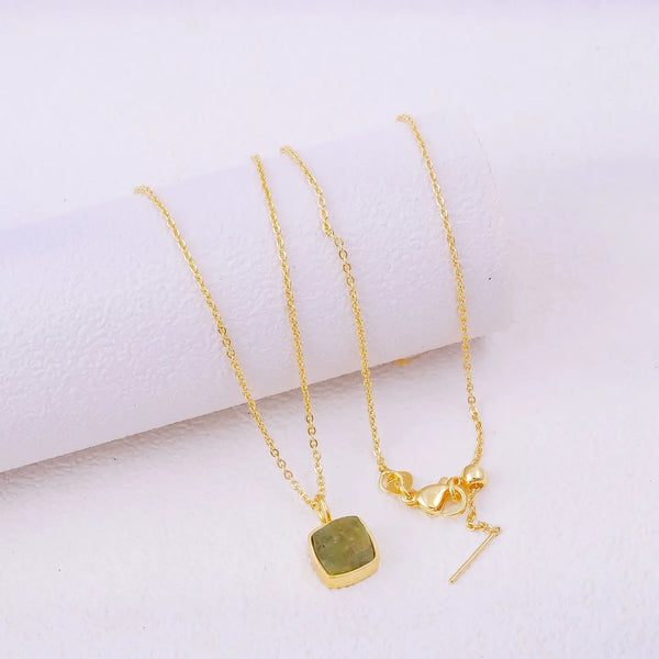 El Joyero Raw Peridot Square Gemstone Necklace, August Birthstone