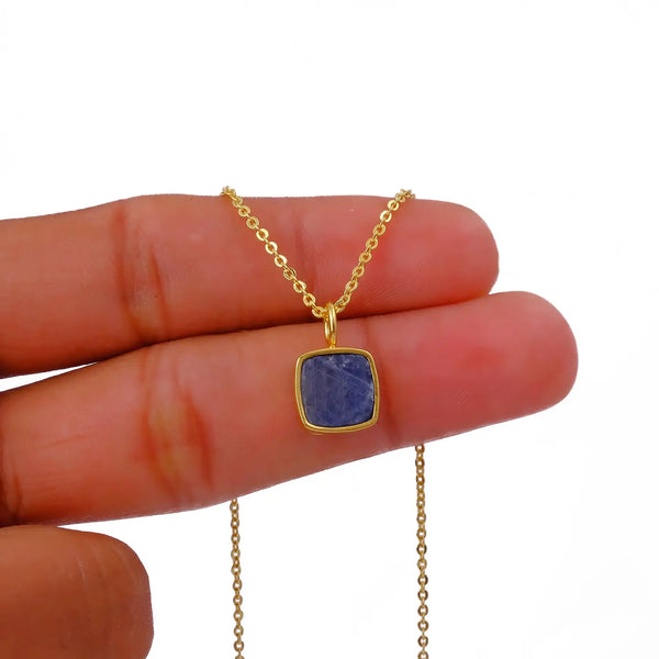 El Joyero Hand Made Raw Blue Sapphire Gemstone Necklace, September Birthday