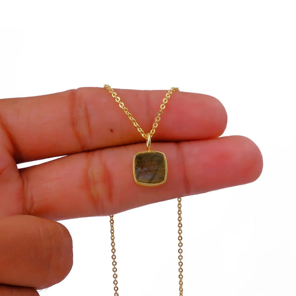 El Joyero Raw Labradorite Square Gemstone Necklace