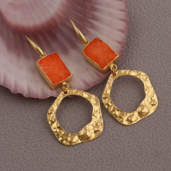 El Joyero Hand Made Statement Orange Druzy Gemstone Earrings
