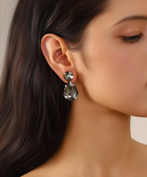 Blossom Taupe Brown & Yellow Glass Crystal Statement Stud Earrings