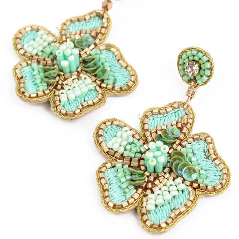 My Doris Hand Beaded Mint Flower Stud Earrings