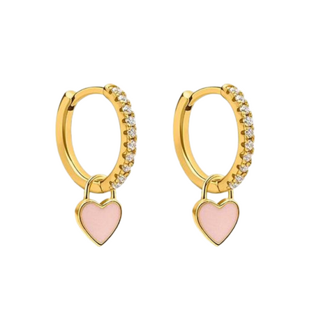 Piccadilly Lily Gold Pink Heart Huggie Hoop Earrings