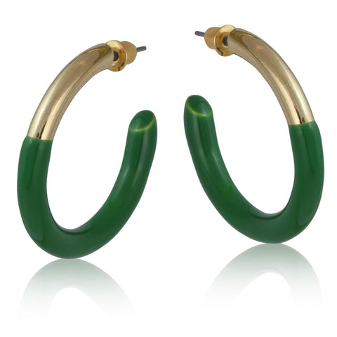 Big Metal Green Lily Two Tone Enamel Earrings