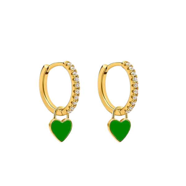 Piccadilly Lily Gold Green Heart Huggie Hoop Earrings