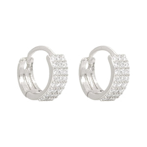 Piccadilly Lily Silver Crystal Studded  Huggie Hoop Earrings