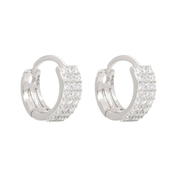 Piccadilly Lily Silver Crystal Studded  Huggie Hoop Earrings