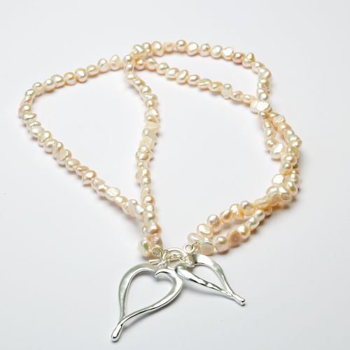 Eliza Gracious Cream Pearl Double Heart Necklace