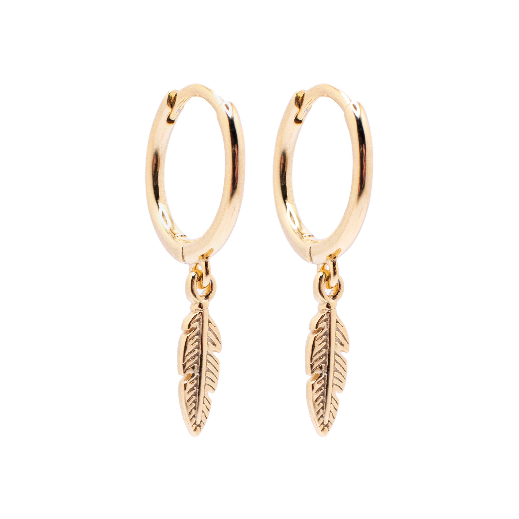 Piccadilly Lily Gold Feather Huggie Hoop Earrings