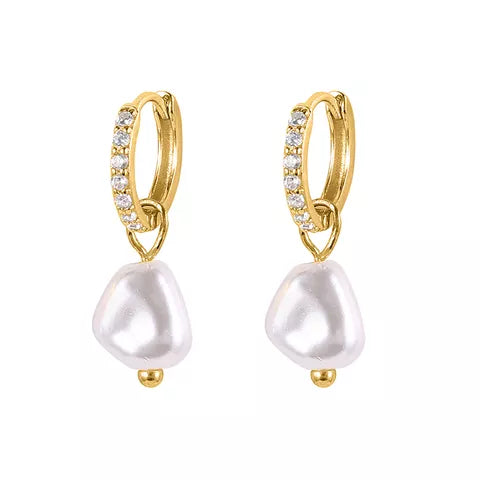 Piccadilly Lily Gold Crystal Pearl Huggie Hoop Earrings
