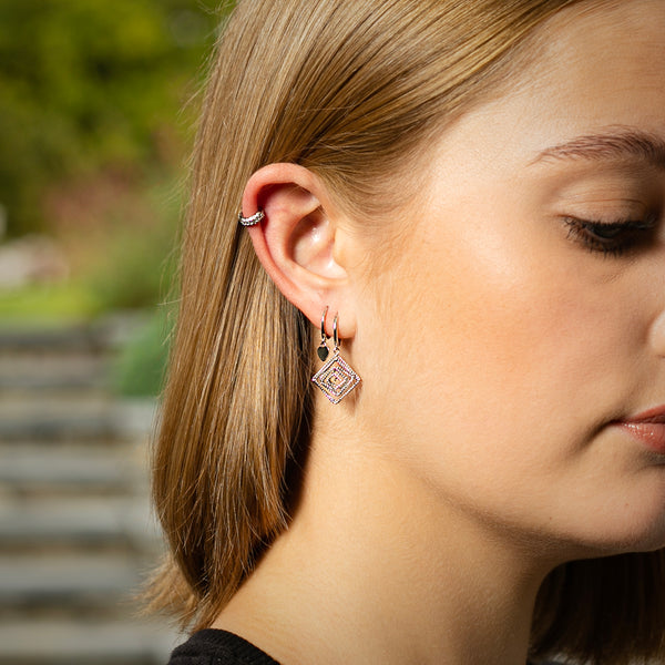 Piccadilly Lily Sterling Silver Geometric Diamond Huggie Hoop Earrings