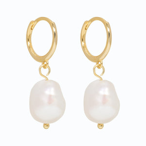 Piccadilly Lily Gold Pearl Drop Huggie Earrings