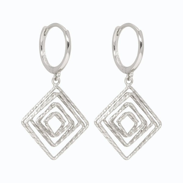 Piccadilly Lily Sterling Silver Geometric Diamond Huggie Hoop Earrings