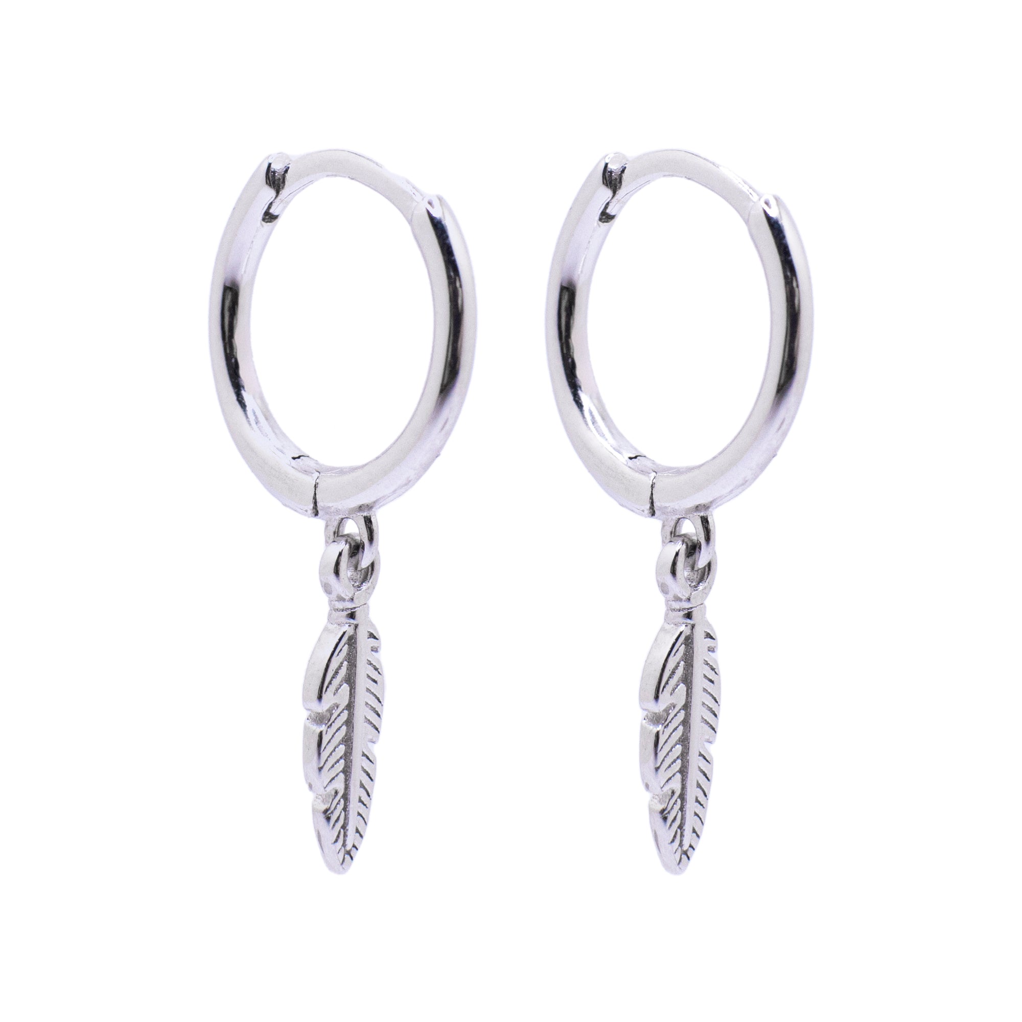 Piccadilly Lily Sterling Silver Feather Huggie Hoop Earrings