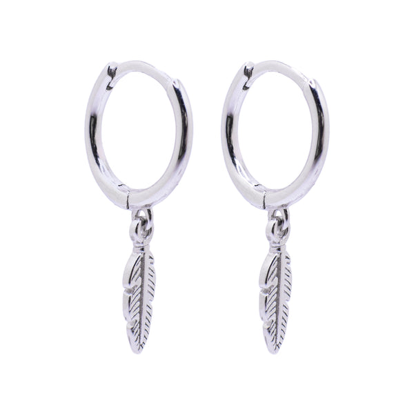 Piccadilly Lily Sterling Silver Feather Huggie Hoop Earrings