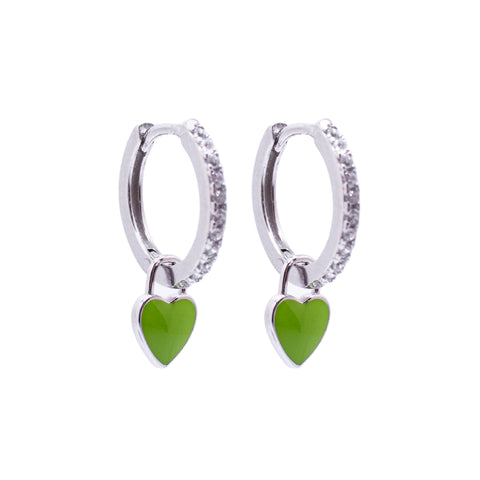 Piccadilly Lily Silver Green Heart Huggie Hoop Earrings