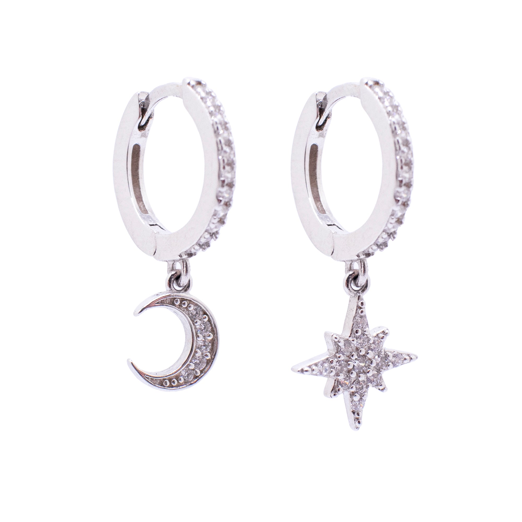 Piccadilly Lily Sterling Silver Moon & Star Huggie Hoop Earrings