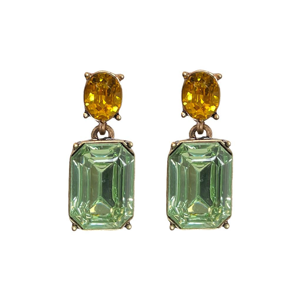 Last True Angel Mint Green & Yellow Crystal Earrings