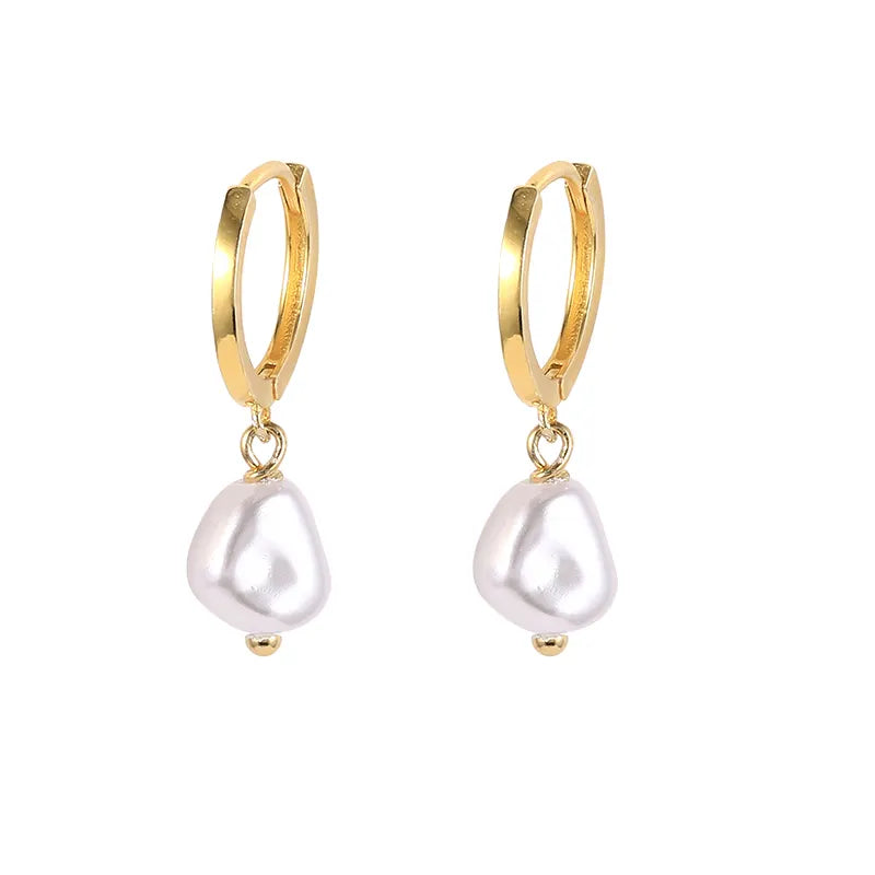 Piccadilly Lily Gold Pearl Huggie Hoop Earrings